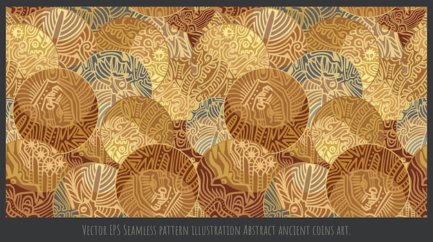 Векторная EPS Бесшовная иллюстрация рисунка Абстрактное искусство древних монет