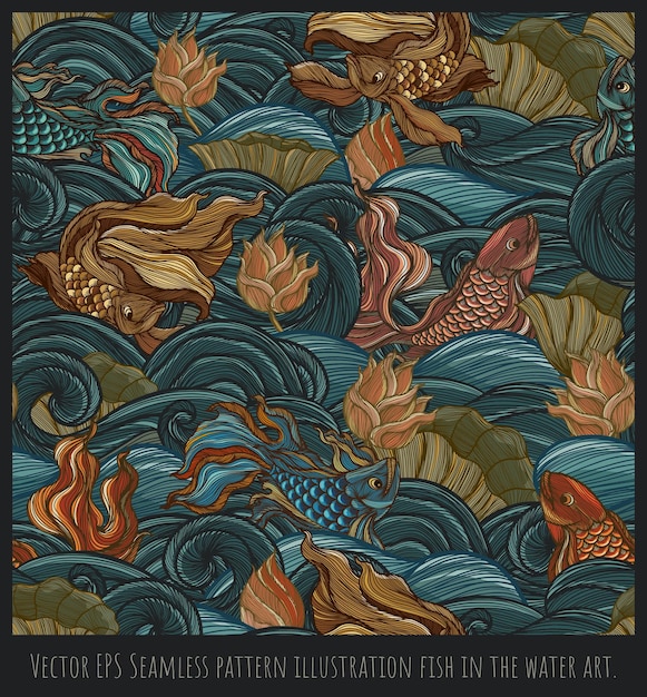 Vector eps seamless pattern illustration fighting fish in the water art