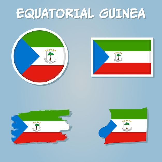 Vector of equatorial guinea country outline silhouette with flag set