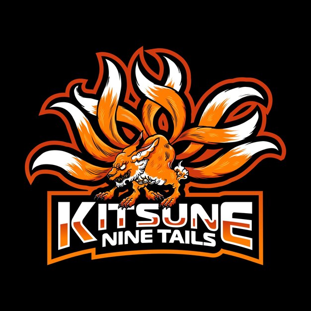 Vector vector esport logo illustratie van de japanse kitsune nine tailed fox