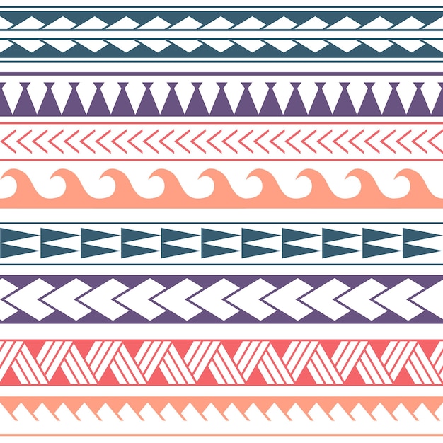 Vector ethnic boho seamless pattern in maori style Geometric border with decorative ethnic elements Pastel colors horizontal pattern