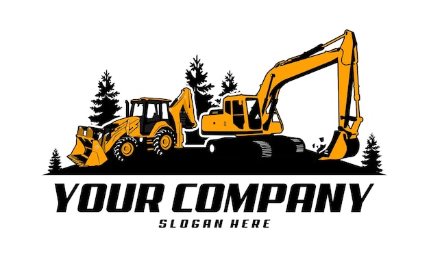 Vector vector excavator and backhoe loaders logo template