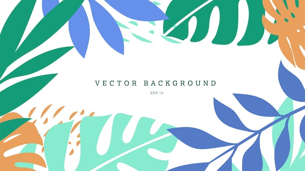 Vector exotic background with colored blooming leaves monstera palm abstract elements eps 10