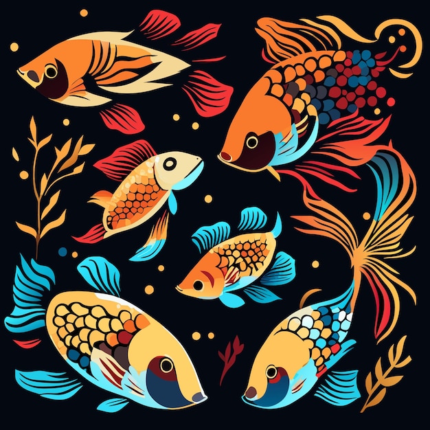 Vector vector exotic fish collection island colors