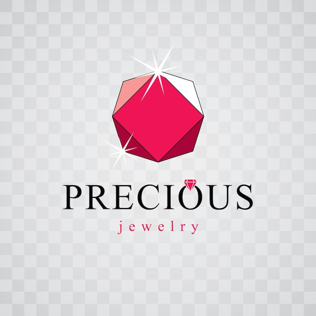 Vector faceted gemstone illustration with sparkles, polygonal. Brilliant jewelry sign emblem, logo.