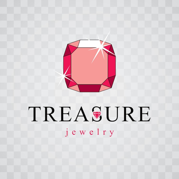 Vector faceted gemstone illustration with sparkles, polygonal. Brilliant jewelry sign emblem, logo.