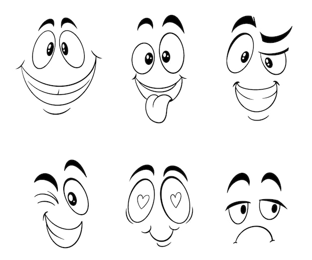 Vector vector facial expressions face emotions grimaces cartoon set