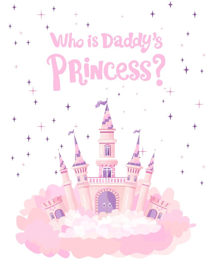 Vector vector fairytale castle in pink purple gradient background floating in the clouds magic stars