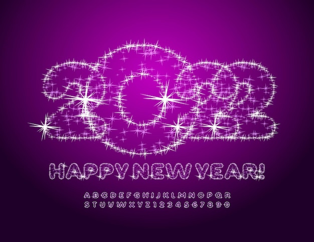 Vector fantastic greeting card happy new year 2022 modern sparkling font stars glittering alphabet