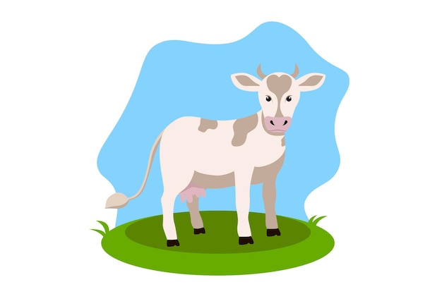 Vector vector farm animal an adult large light cow stands sideways in a clearing in a cartoon style