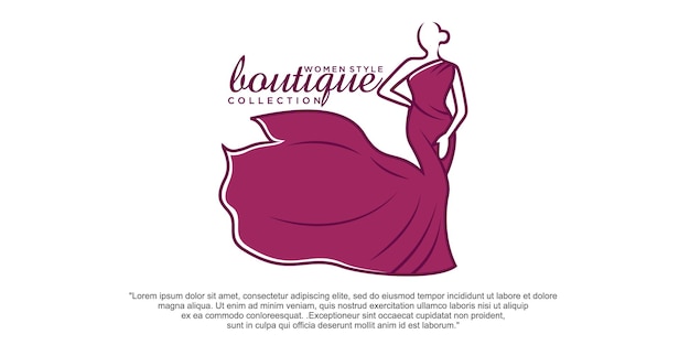 Vector fashion boutique and store logo label emblem with fashionable woman