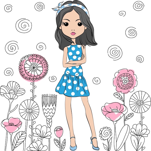 Vector fashion cute happy girl