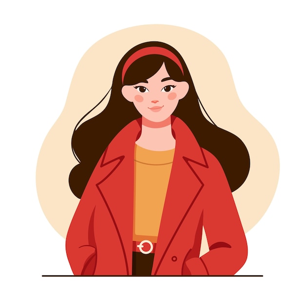 Vector fashion girl in a red jacket flat style vector illustration