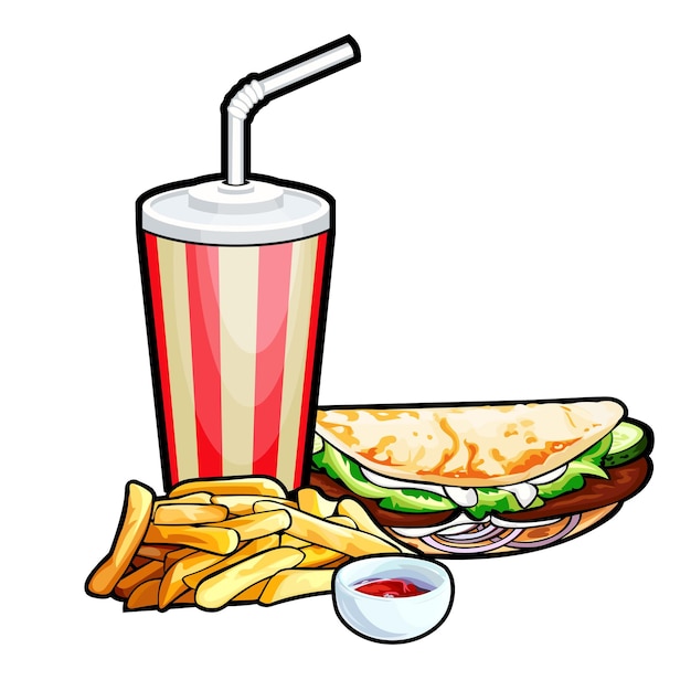 Vector fast food composition on white background