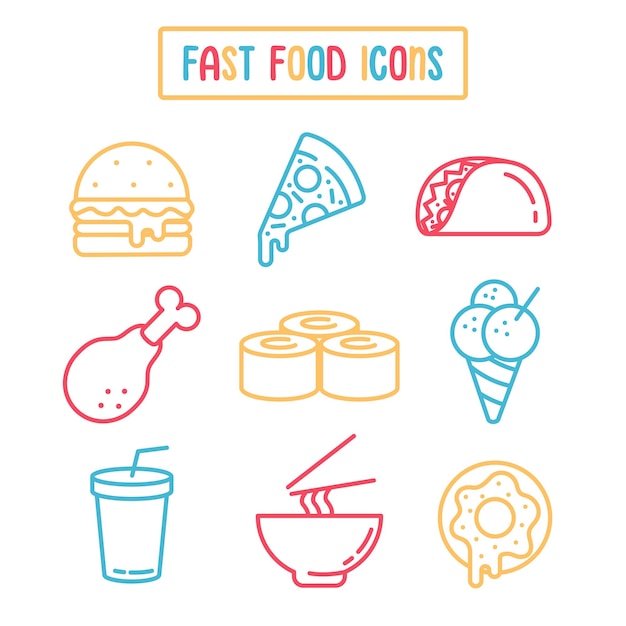 Vettore raccolta di icone vettoriali fast food set di simboli fast food