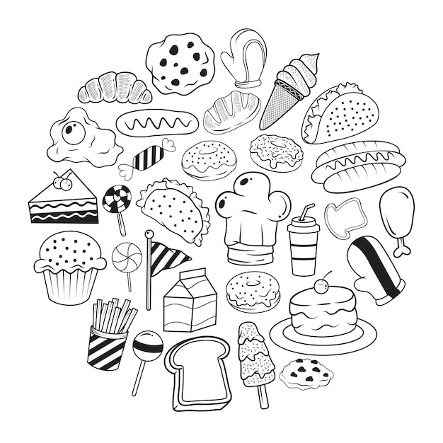 Vector vector fast food outline collection