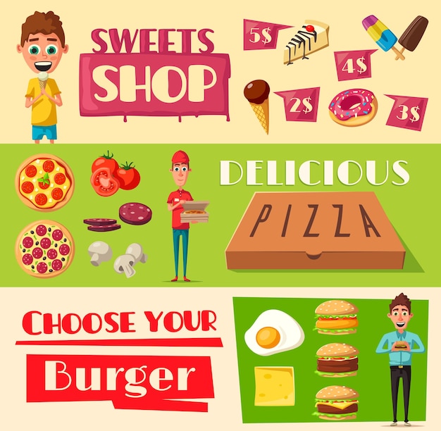 Vector fast food restaurant banners set