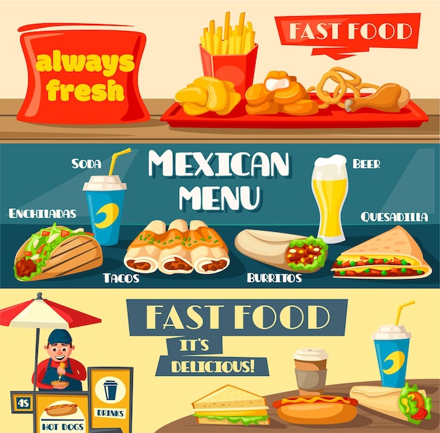 Vector fastfood restaurant menu platte banners