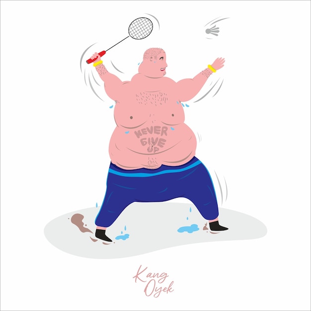 Vector uomo grasso che gioca a badminton