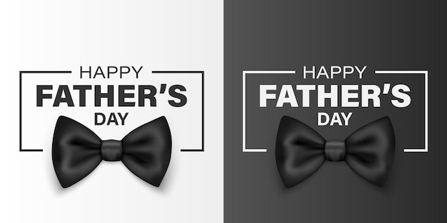 Vector Fathers Day Banner Text with 3d Realistic Silk Black Bow Tie