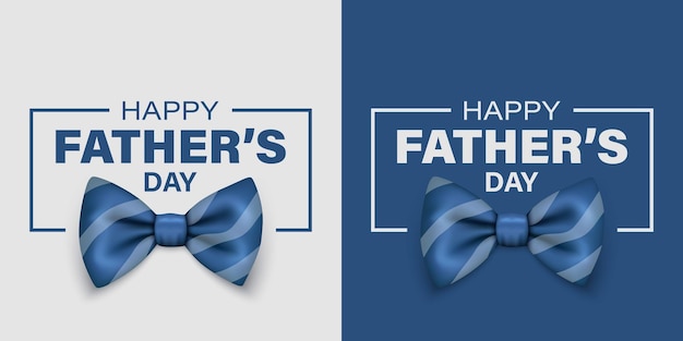 Vector Fathers Day Banner Text with 3d Realistic Silk Blue Striped Bow Tie Glossy Bowtie Tie Gentleman Fathers Day Holiday Concept Design Template for Greeting Card Invitation Poster Print