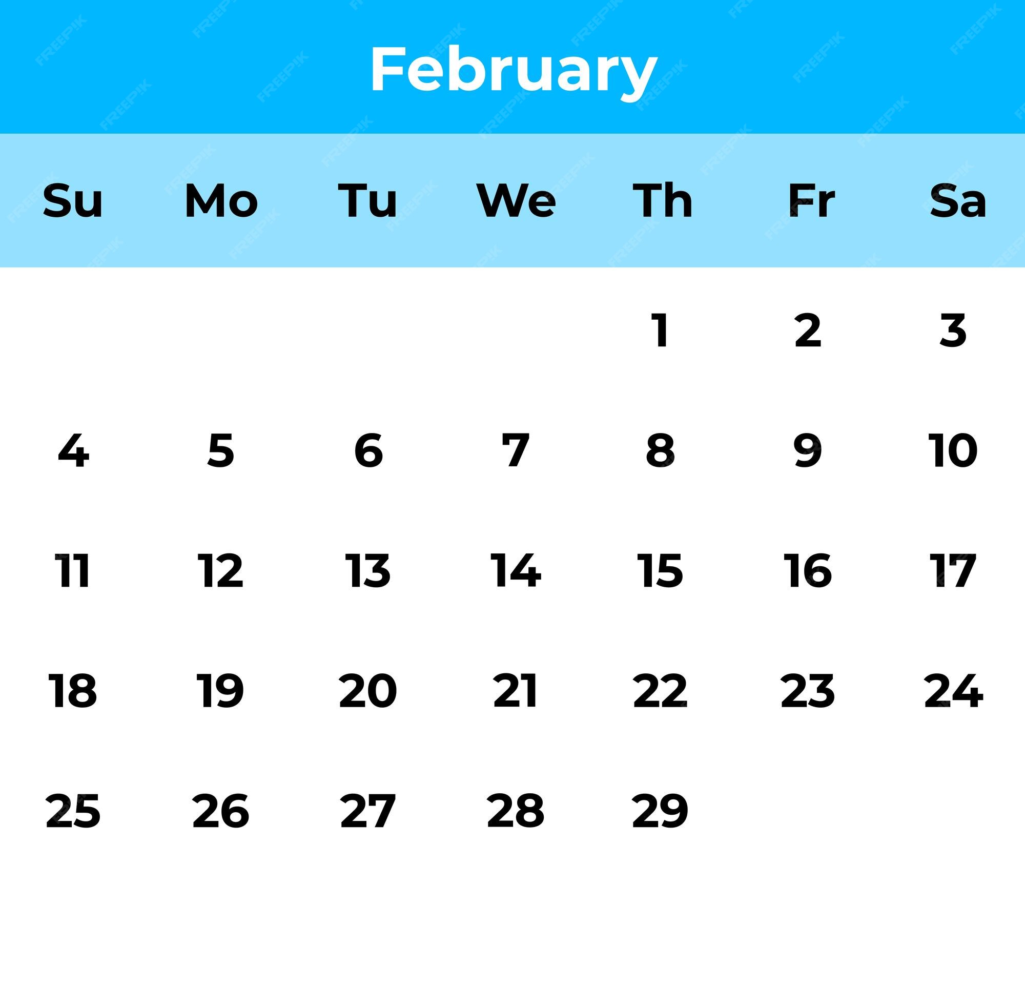 Premium Vector Vector February 2024 Calendar Leaf