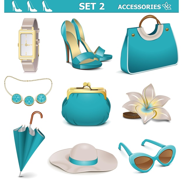 Vettore set di accessori femminili vettoriali 2