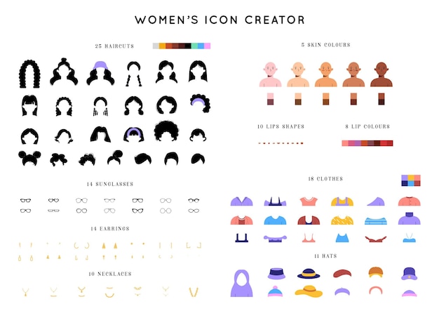 Vector female faces icon creator in flat style