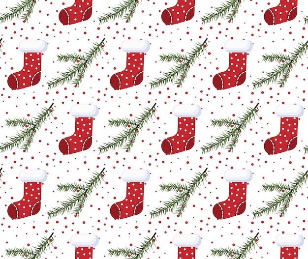 Vector festive Christmas or New Year seamless pattern in Christmas sock