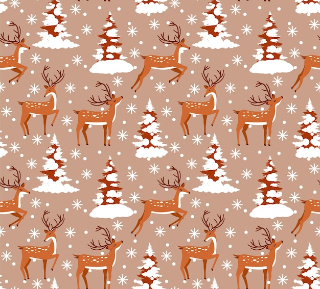 Vector festive Christmas or New Year seamless pattern in deer