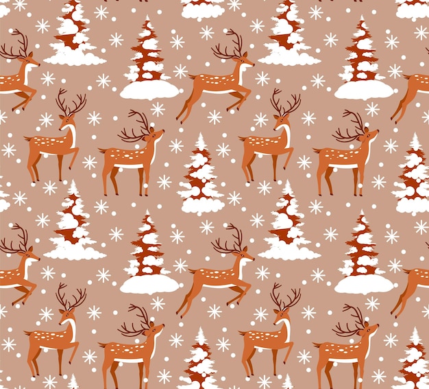 사슴에서 벡터 축제 크리스마스 또는 새 해 원활한 패턴