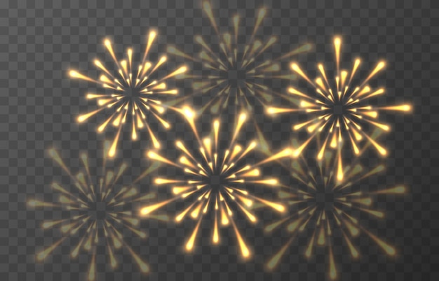 Vector festive fireworks on a transparent background. fireworks png, festive light png.