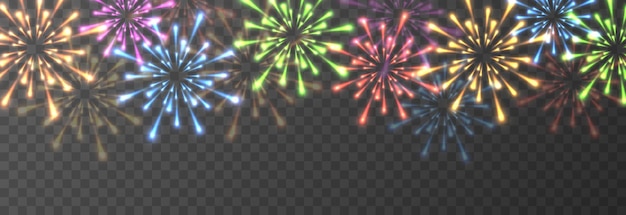 Vector festive fireworks on a transparent background. Fireworks png, festive light png.