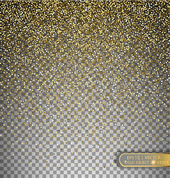 Векторная праздничная иллюстрация падающих блестящих частиц и звезд, изолированных на прозрачном фоне Золотые конфетти блестит сверкающая текстура Праздник Декоративный элемент мишуры для дизайна