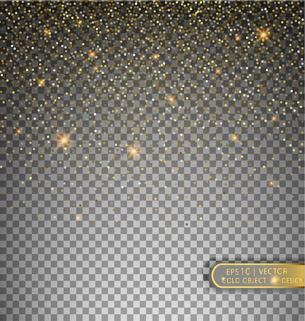 Vector festive illustration of falling shiny particles and stars isolated on transparent background Golden Confetti Glitters Sparkling texture