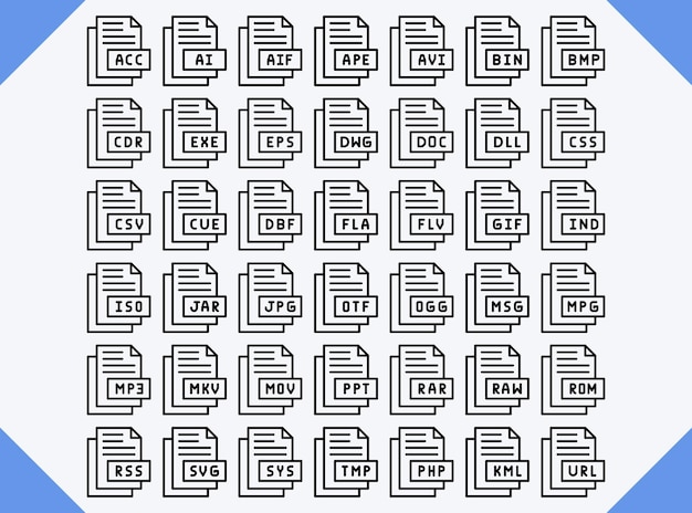 Vector vector file format line icon set