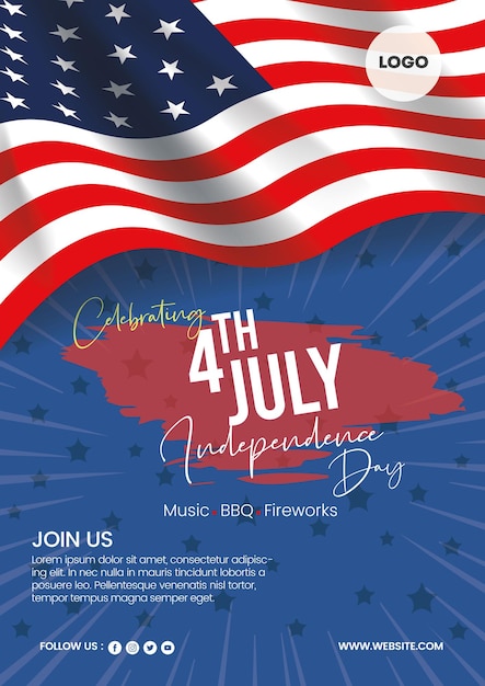 Vettore manifesto del file vettoriale per la festa del giorno dell'indipendenza del 4 luglio happy independence day america