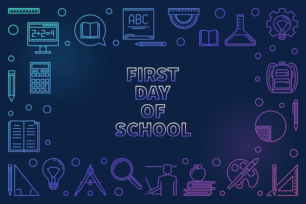 Vector First Day of School concept colored linear frame