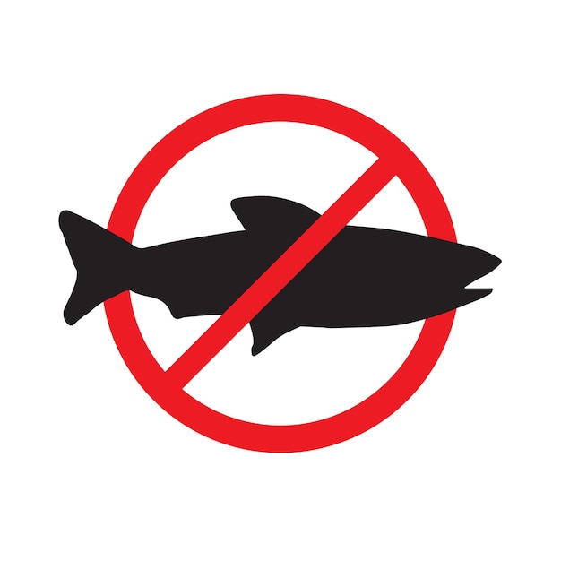 Vector fish crossed in red circle no fishing sign