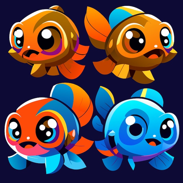 Vector Fish Game Concept Four Fun Fish Icons
