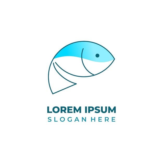 Vector fish logo line art style combined with shapes cyan color