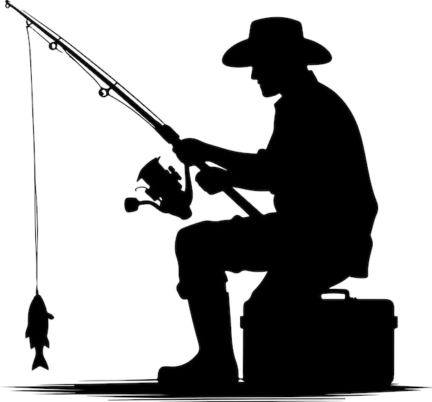 Vector vector fisher man catching a fish vector silhouette