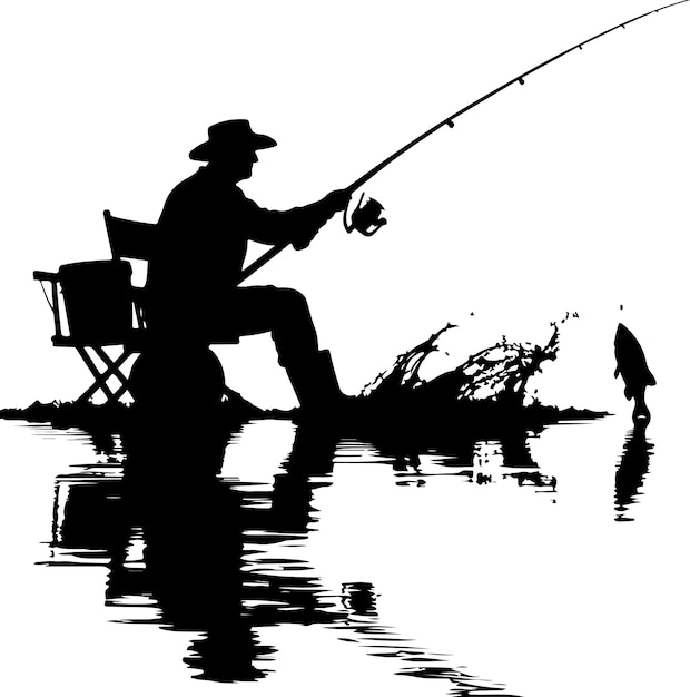 Vector fisher man catching a fish vector silhouette