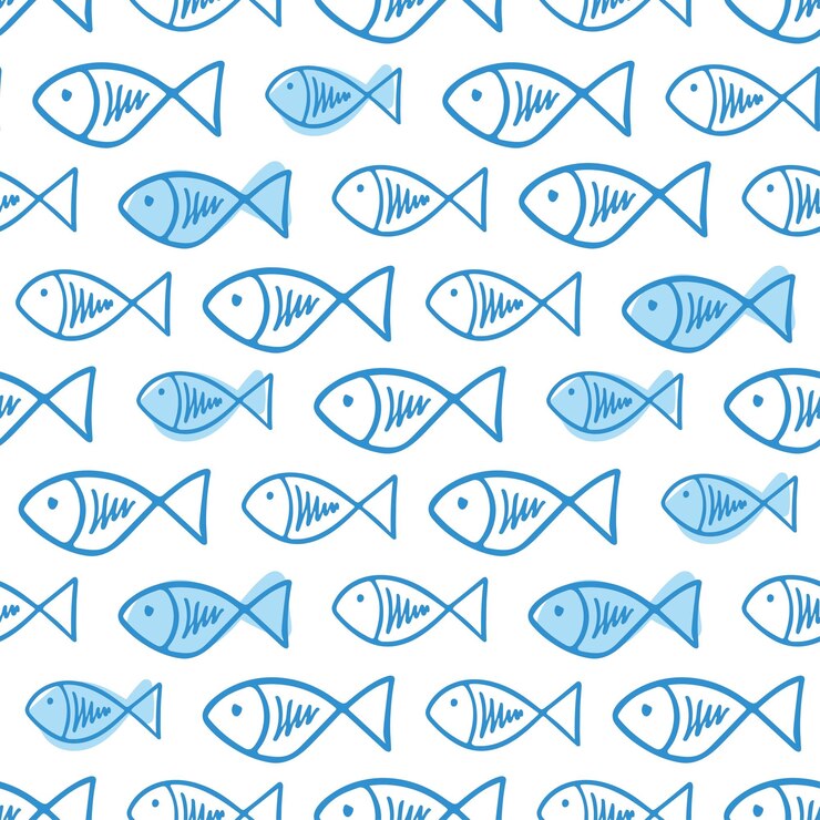 Vector fishes doodles seamless pattern Cute hand drawn illustration Perfect for textile print baby shower kids bedroom decor birthday party packaging design wrapping paper