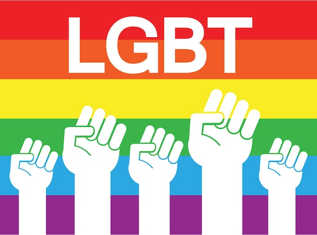 Vector fists with lettering on lgbt rainbow flag