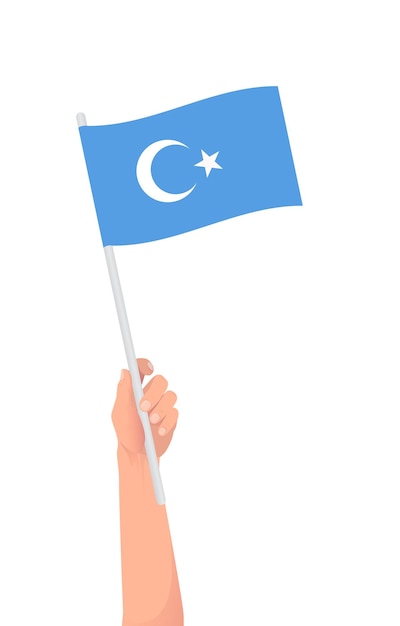 Vector vector flag of uyghur hand holding a flag of east turkestan flag