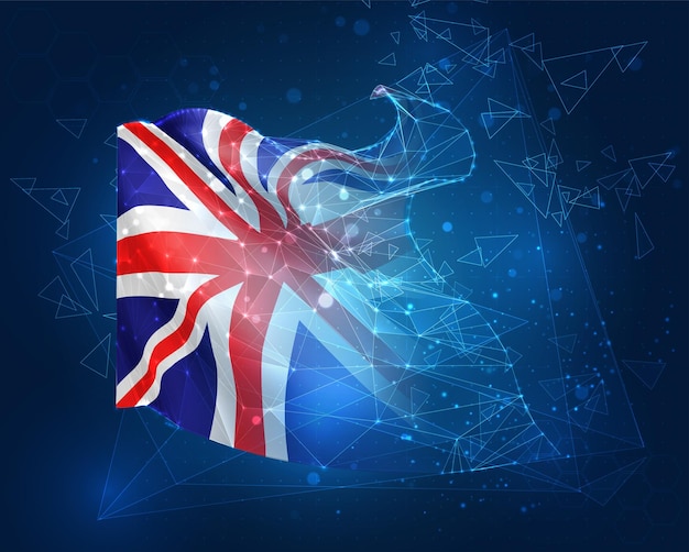 Vector flag virtual abstract 3D object from triangular polygons on a blue background