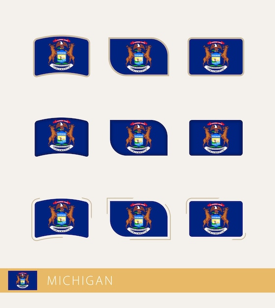 Vector flags of Michigan collection of Michigan flags