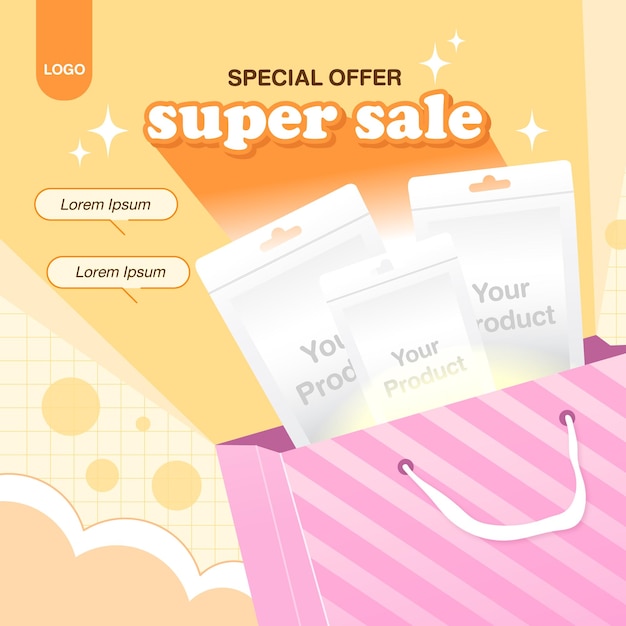 Vector flash sale promo banner template with podium