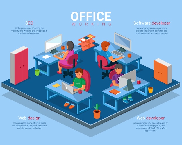Vector vector flat 3d isometric business office concept illustration